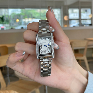 CILOA Women's Silver <b>Rectangular</b> <b>Watch</b> Diamond Bezel Roman Numeral Dial Luxury Casual Quartz Wristwatch - Product Image 2
