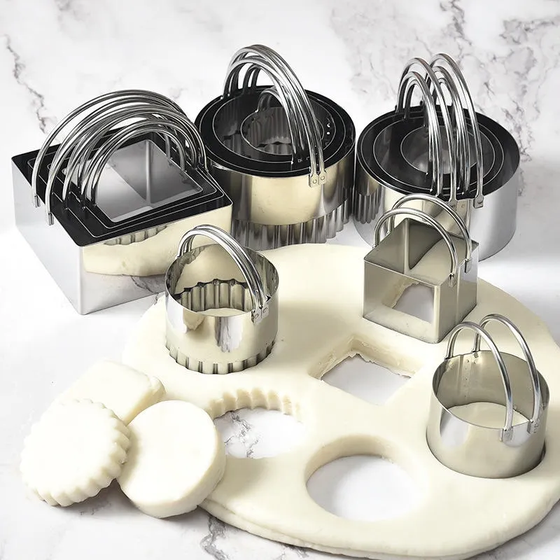 Stainless Steel Metal Cookie Cutters Baking Tools Set Flower Square Round Cookie Cutter with Handle
