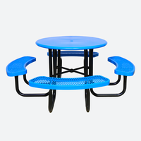Table de pique-nique ronde en métal commerciale solide d'extérieur, ensemble de meubles de jardin, banc, table à manger en acier, table basse de patio extérieur