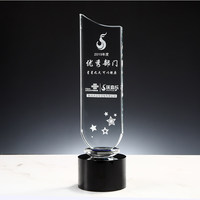 Trofeo de Cristal Personalizado al por Mayor con Logotipo Grabado, Premio Campeones con Base Negra para Regalo Empresarial o Souvenir