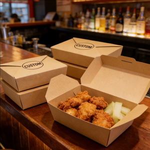 กล่องอาหารกระดาษพับได้แบบใช้แล้วทิ้ง ยี่ห้อ Takeaway Craft แบบ 2 ช่อง เป็นมิตรกับสิ่งแวดล้อม ย่อยสลายได้เอง พร้อมโลโก้สั่งทำ - Product Image 2