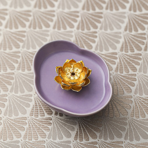 Porte-encens en céramique en forme de lotus, plateau violet pour cérémonie du thé et usage religieux, fait à la main, style chinois - Product Image 1