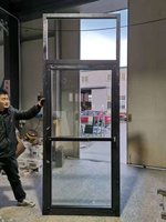 Porte battante à cadre unique en aluminium Style américain Entrée avec acier inoxydable pour l'extérieur ou la chambre à coucher