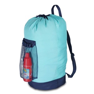 Sac à linge en polyester sac à dos avec bretelles en maille poche panier à vêtements avec fermeture à cordon pour les voyages universitaires - Product Image 2