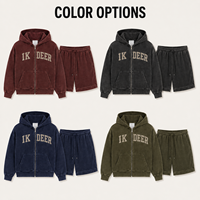 Ensemble sweat à capuche zippé en tricot gaufré personnalisé IKDEER avec short à cordon de serrage et lettres appliquées pour un style urbain décontracté vintage
