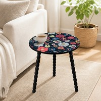 Table basse ronde à motif mandala avec pieds en spirale, table d'appoint torsadée en bois massif détachable pour salon et maison