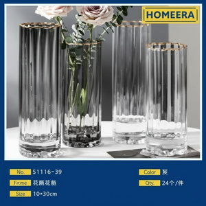 All'ingrosso vaso di vetro grigio alto grande 10x30cm classico Design minimalista nordico per decorazioni per la casa matrimonio composizioni floreali - Product Image 1