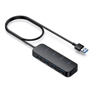 4 In 1 Usb 3.0 Hub Kecepatan Tinggi Ke 4 Port Usb 3.0 Hub dengan Indikator Daya Led Individu untuk Transmisi Data Pengisian Daya