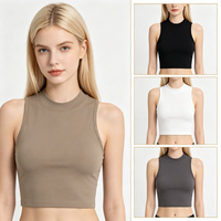 Tank Top Rajut Pendek Wanita Model Crop, Pinggang Tinggi, Slim Fit, Elastis, Tanpa Lengan, Bahan Knit, Nyaman, Ramah Lingkungan, Spandex/Katun