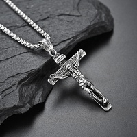 Collier Croix en Acier Inoxydable, Pendentif Crucifix Jésus, Bijou Religieux pour la Prière, Cadeau pour Papa Chrétien, Fête des Pères