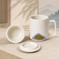 Ensemble de tasses en céramique 3-en-1 avec couvercle et infuseur, design nordique bohème, 450 ml, tasse à café/thé, noir et blanc mat, passe au lave-vaisselle et au micro-ondes