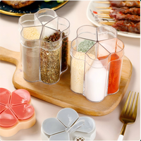 Boîte à épices en plastique à cinq compartiments avec couvercle rabattable, grande capacité, portable, pour le stockage du sel dans la cuisine
