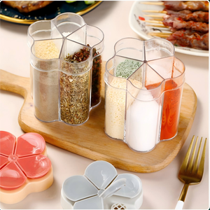 Boîte à épices en plastique à cinq compartiments avec couvercle rabattable, grande capacité, portable, pour le stockage du sel dans la cuisine - Product Image 1
