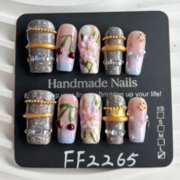 Lot de 10 faux ongles en gel peints à la main, magnifiques, de luxe, design personnalisé, faits à la main, à presser
