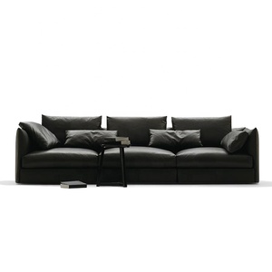 High Quality <strong>Black</strong> Genuine Leather Sectional <strong>Sofas</strong> for Luxury Home Living Room Furniture Modern - Product Image 1