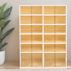 Factory Rectangle Eco-Friendly PET Dustproof Shoe Rack Foldable Stackable <b>Storage</b> Container Custom Logo 20-35L Capacity - Product Image 1