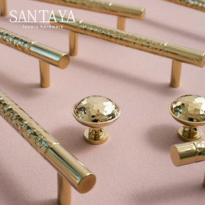 Santaya PVD Gold Brass Handles Kitchen Cabinet Pulls <strong>Bedroom</strong> Wardrobe Drawer <strong>Knobs</strong> Furniture Hammered Handle - Product Image 2