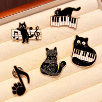 Aksesoris Gantungan Kunci Anting Liontin Kucing Hitam dari Logam, Aksesoris Piano Kucing Kartun DIY