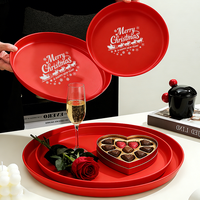 Plateau de service décoratif en plastique rouge de Noël, plateau rond pour les fêtes, vaisselle de table pour les fêtes, plateau cadeau de Noël, approvisionnement en gros