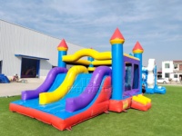 Combo Toboggan Gonflable Commercial Certifié CE avec Murs en Filet, Château Gonflable Extérieur pour Location Commerciale