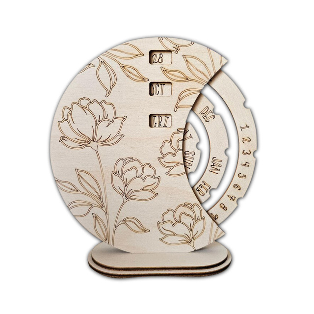 Tailai Creative Moon Design Eco-friendly Multifunction Wooden Disk Perpetual Calendar for Home Office Desk Rotatable Desktop