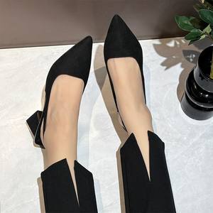 Sandales noires femmes été nouvelle mode femmes sandales pointues pompes femmes chaussures bureau robe chaussures Sexy talon carré chaussures hautes - Product Image 2