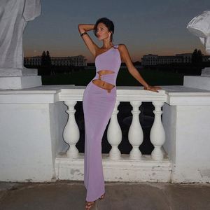 Robe Midi Élégante et Tendance pour Femme, Sans Manches, Col Halter, Asymétrique à une Épaule, Découpes et Fente, Coupe Moulante, Style Décontracté, pour Dropshipping - Product Image 1