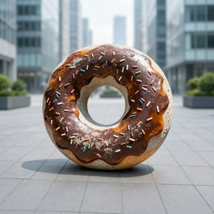 Rosa Fiberglas-Donut-Statue mit Streuseln und Sockel für Bäckerei, Café und Dessertladen-Dekoration - Product Image 3