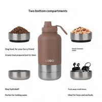 Bol pour chien en acier inoxydable de 32 oz à double paroi 3-en-1 et gobelet de rangement, distributeur d'eau portable pour animaux de compagnie en extérieur