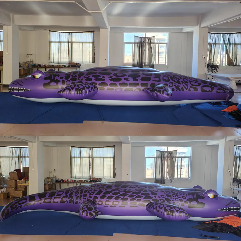 LKNBIF Crocodile Flottant Gonflable – 125 X 40 Cm, PVC Épais, Poignées, Chevauchable – Piscine, Plage, Été – 1 Adulte Ou 2 Enfants