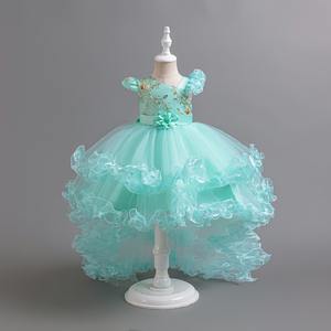 Rifiniture in pizzo a strati fiore <span class=keywords><strong>bambina</strong></span> all'ingrosso senza maniche abito <span class=keywords><strong>da</strong></span> principessa anni con applicazioni floreali abito <span class=keywords><strong>cerimonia</strong></span> festa - Product Image 5