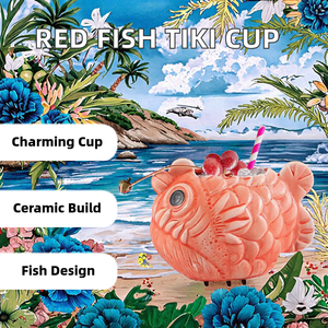 Mode Creatieve Schattige Rode Visvorm Milieuvriendelijke Porseleinen Keramische Tiki Tumbler Hawaii Wijnbeker Voor Weggeefacties - Product Image 2