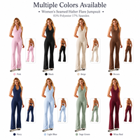 Combinaison Femme Personnalisée avec Logo, Col Halter, Dos Ouvert, Pièce Unique, Jambes Évasées, en Polyester Spandex, pour Yoga
