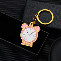Porte-clés mini-réveil en métal doré personnalisé pour fille rose