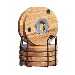 Ouvre-bouteille en bois, dessous de verre rond simple en bois à double usage, tapis isolant thermique portable et mobile pour tasse - Product Image 5