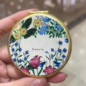 Custom Factory Premium Women's Gold DIY Makeup Mirror New Foldable Portable Small Mirror Touch-Up Light Luxury Novelty Gift