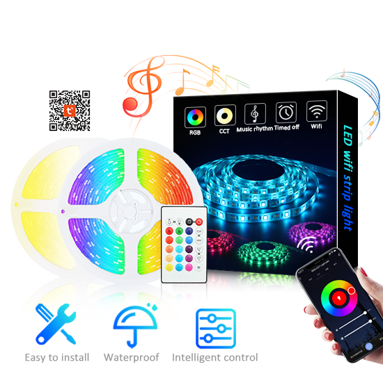 Tuya WIFI Control RGB+CCT 5050smd 90LEDs/M IP65 Music Sensing Intelligent Remote Led Strip Light