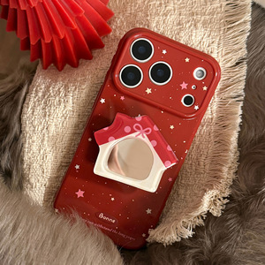 Funda con soporte de espejo para iPhone 17 Pro Max, edición de Año Nuevo, soporte rojo tipo cabaña, funda protectora completa suave a prueba de golpes - Product Image 3