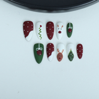 Uñas artificiales hechas a mano; Estilo festivo de dibujos animados pintados a mano; Uñas reutilizables de alta calidad.
