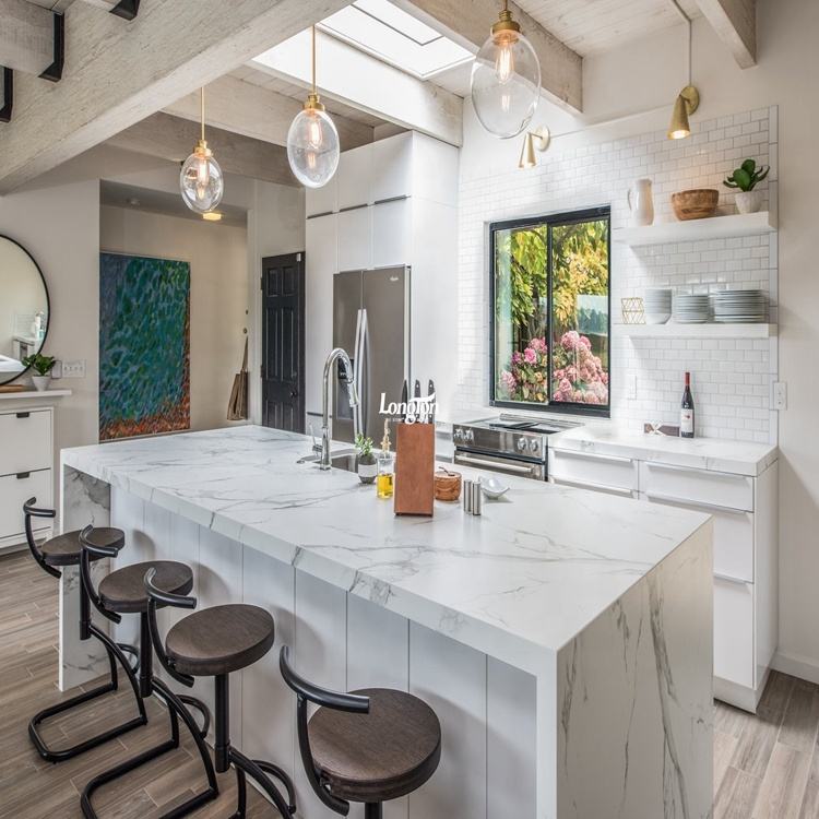 Solid Surface White Irregular Home Apartment Kitchen Marble Look Quartz  Tops Countertop Stone Countertop