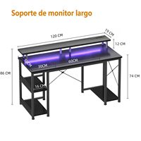 Bureau de jeu de 48 pouces avec éclairage LED et prises électriques, bureau d'ordinateur avec support pour écran et étagères de rangement, bureau à domicile noir