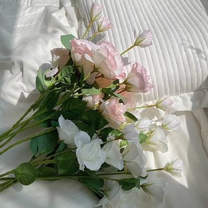 Tela de seda reutilizable <span class=keywords><strong>Eustoma</strong></span> <span class=keywords><strong>Grandiflorum</strong></span> Platycodon <span class=keywords><strong>Grandiflorum</strong></span> 4 cabezas de flores artificiales para decoración de mesa de sala de estar - Product Image 1