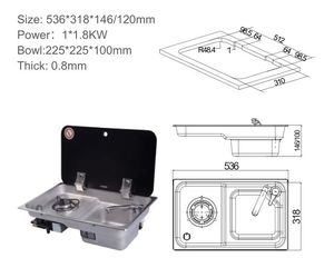 <strong>RV</strong> Marine Integrated Oven Toughened Glass Hood Stainless Steel 304 tank Gas Stove Integrated for <strong>RV</strong> Yacht 536*318*146/120 mm - Product Image 2