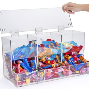 Double Compartments Clear Custom Wholesale Acrylic Carved Candy Food Dispenser Storage Box Hinged Lid Eco-Friendly Durable - Product Image 5