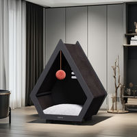 Maison pour chat en bois durable, moderne, luxueuse, écologique, mignonne, pour l'extérieur, toutes saisons, avec revêtement en sisal, autoportante