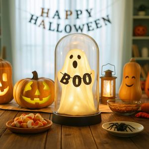 Luz Fantasma de Halloween con Letrero BOO, Luz Nocturna LED Cálida, Lámpara Fantasma con Cúpula Transparente de PVC, Decoración de Mesa, Adorno para Fiestas - Product Image 3