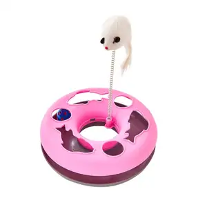 plastik tabaklar oynarken Suppliers-Sevimli hayvan oyuncak plastik kedi oyun yay plakası bells fare