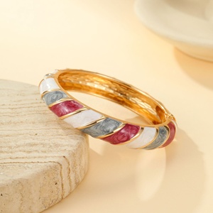 Bracelet double pièce en alliage sergé, incrusté de diamants, émaillé coloré, inaltérable, style rétro et tendance - Product Image 3