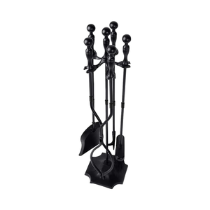 5 Pcs <strong>Fireplace</strong> <strong>Tools</strong> Sets Black Handle Wrought Iron Large Fire <strong>Tool</strong> Set and Holder Outdoor Fireset Fire Pit Stand - Product Image 2
