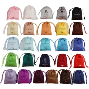 Wholesale pink satin drawstring bag personalize logo custom dust jewelry packaging printing pouch